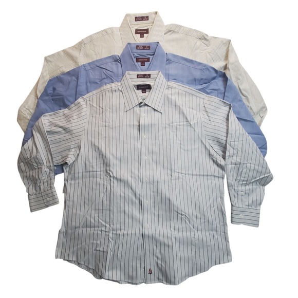 Nordstrom Shirt Men's 16 1/2-32 Blue & White Stripe Button Long Sleeve Lot of 3 - Picture 1 of 16